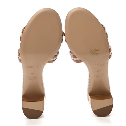 Hermes Calfskin Canvas Oasis Sandals 37 Noisette Beige Dore 5 of 9