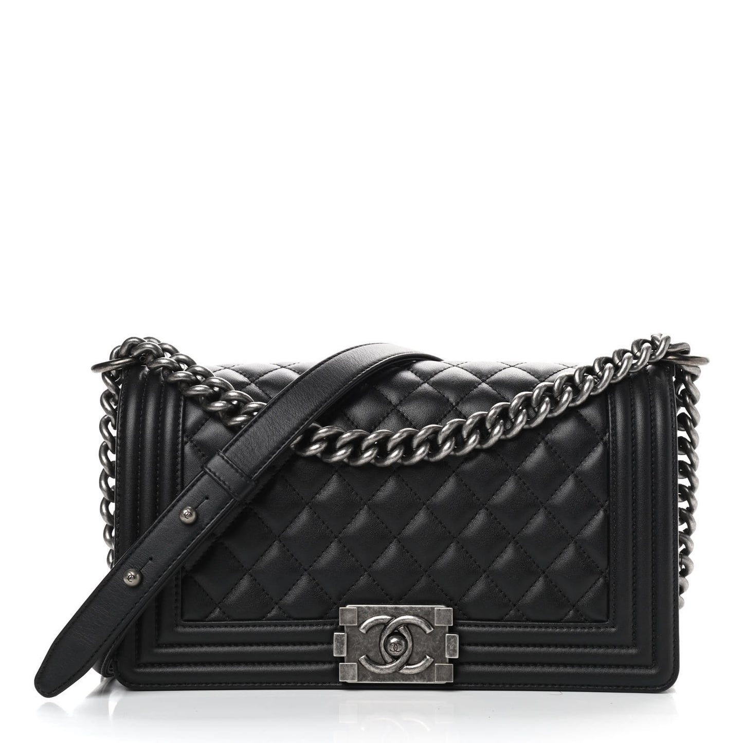 Lambskin Quilted Medium Boy Flap Black
