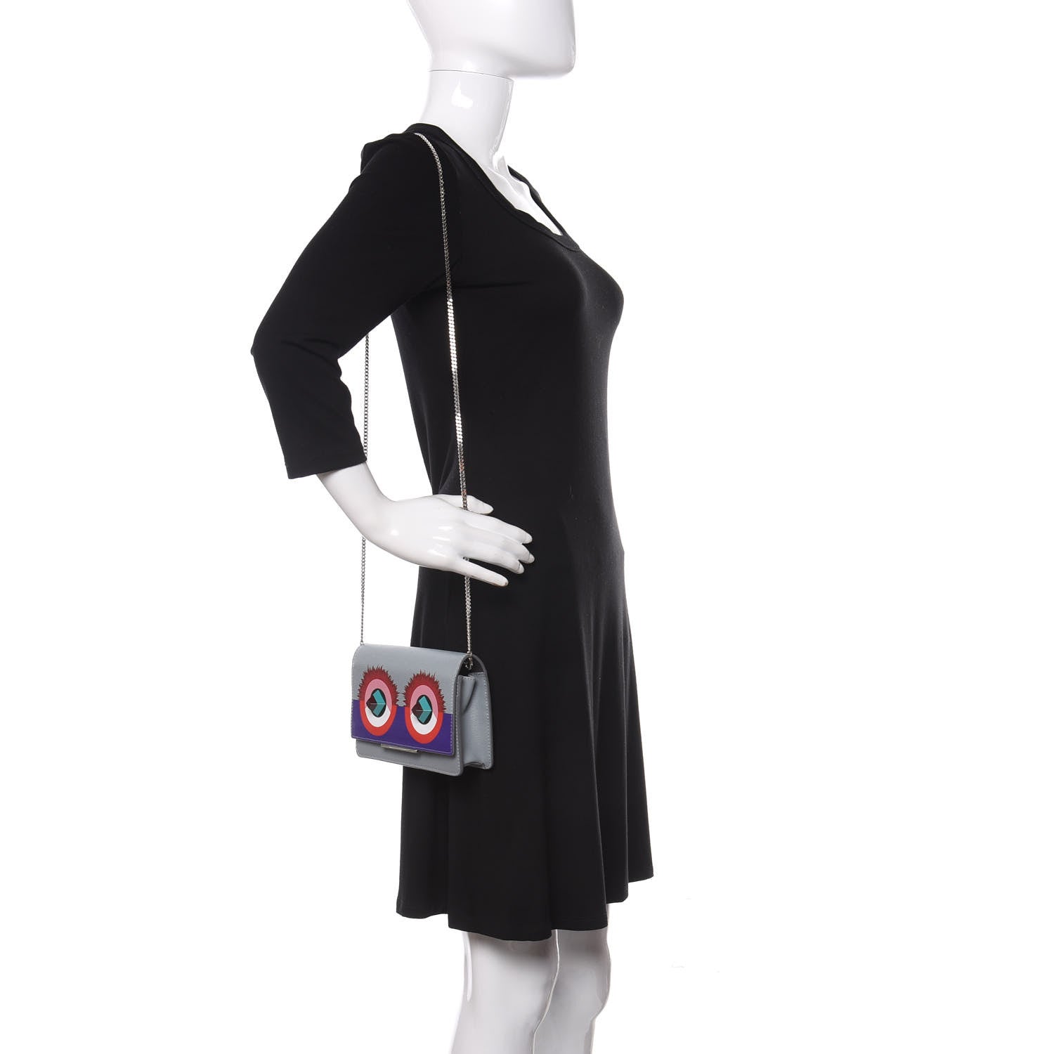 Fendi Vitello Elite Studded Hypnoteyes Tube Wallet On Chain Polvere Multicolor 2 of 10