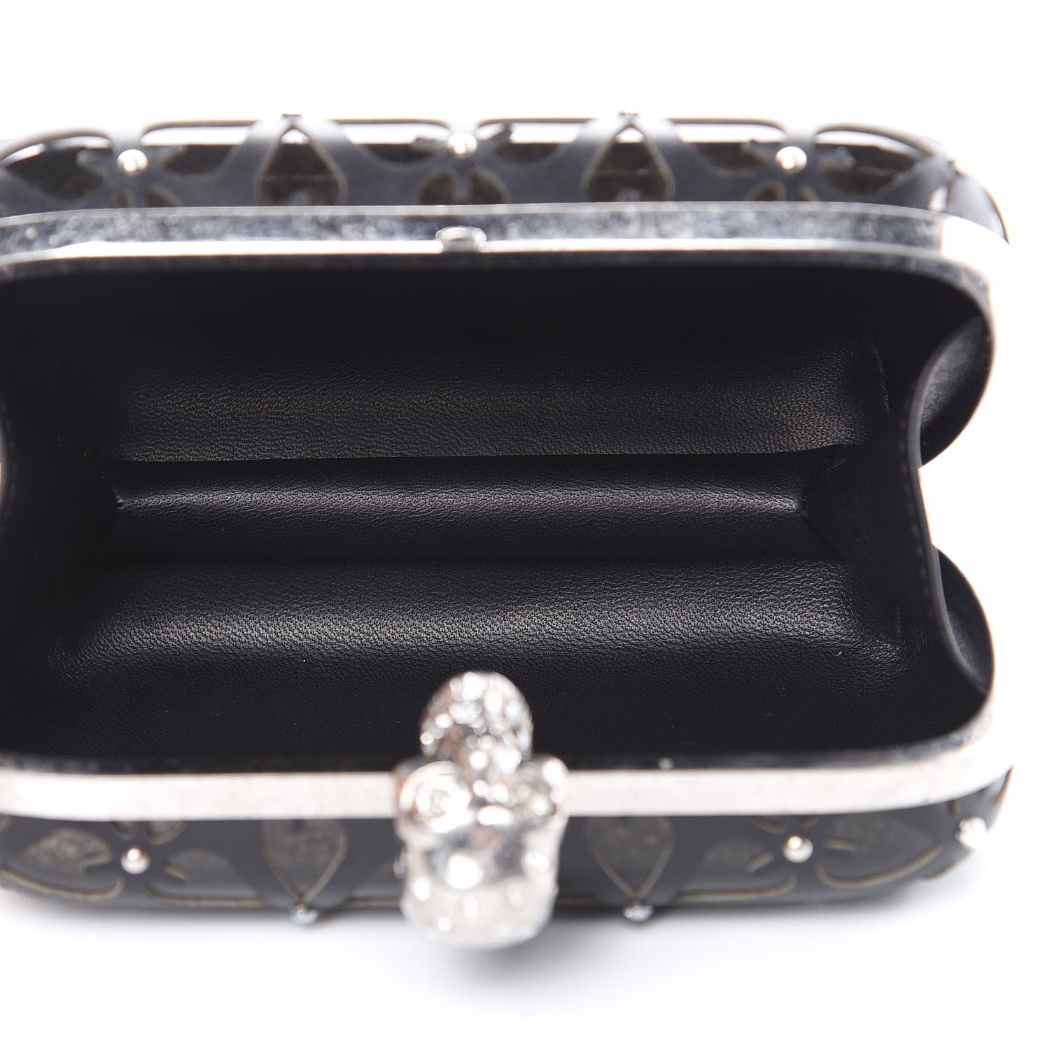 Alexander McQueen Lambskin Cutout Embellished Skull Box Clutch Black 5 of 10