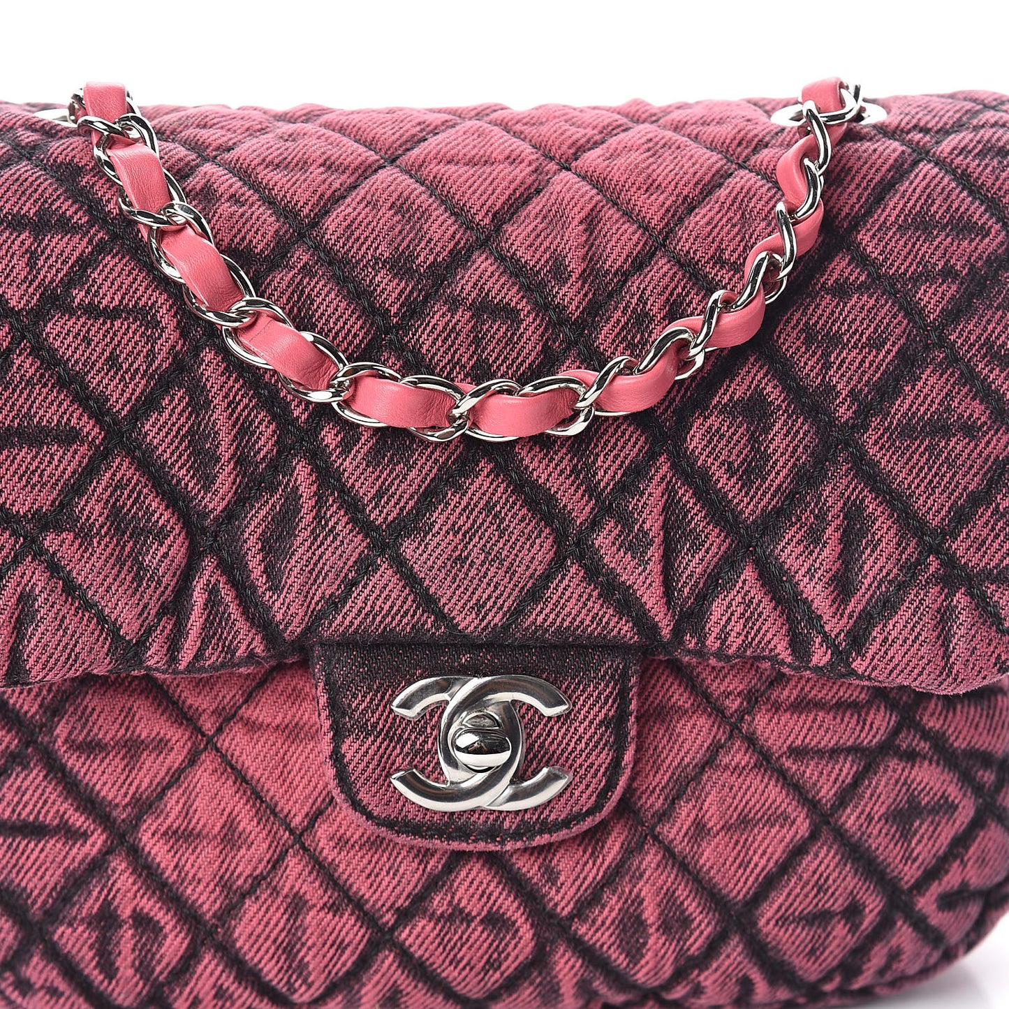 Washed Denim Quilted Small Denimpression Flap Red Black