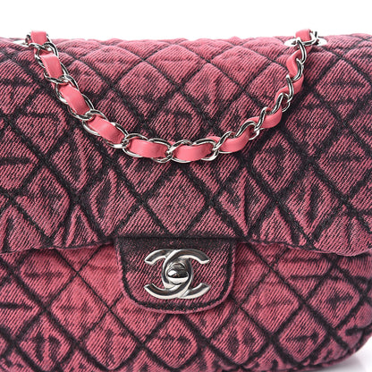 Chanel Washed Denim Quilted Small Denimpression Flap Red Black 8 of 10