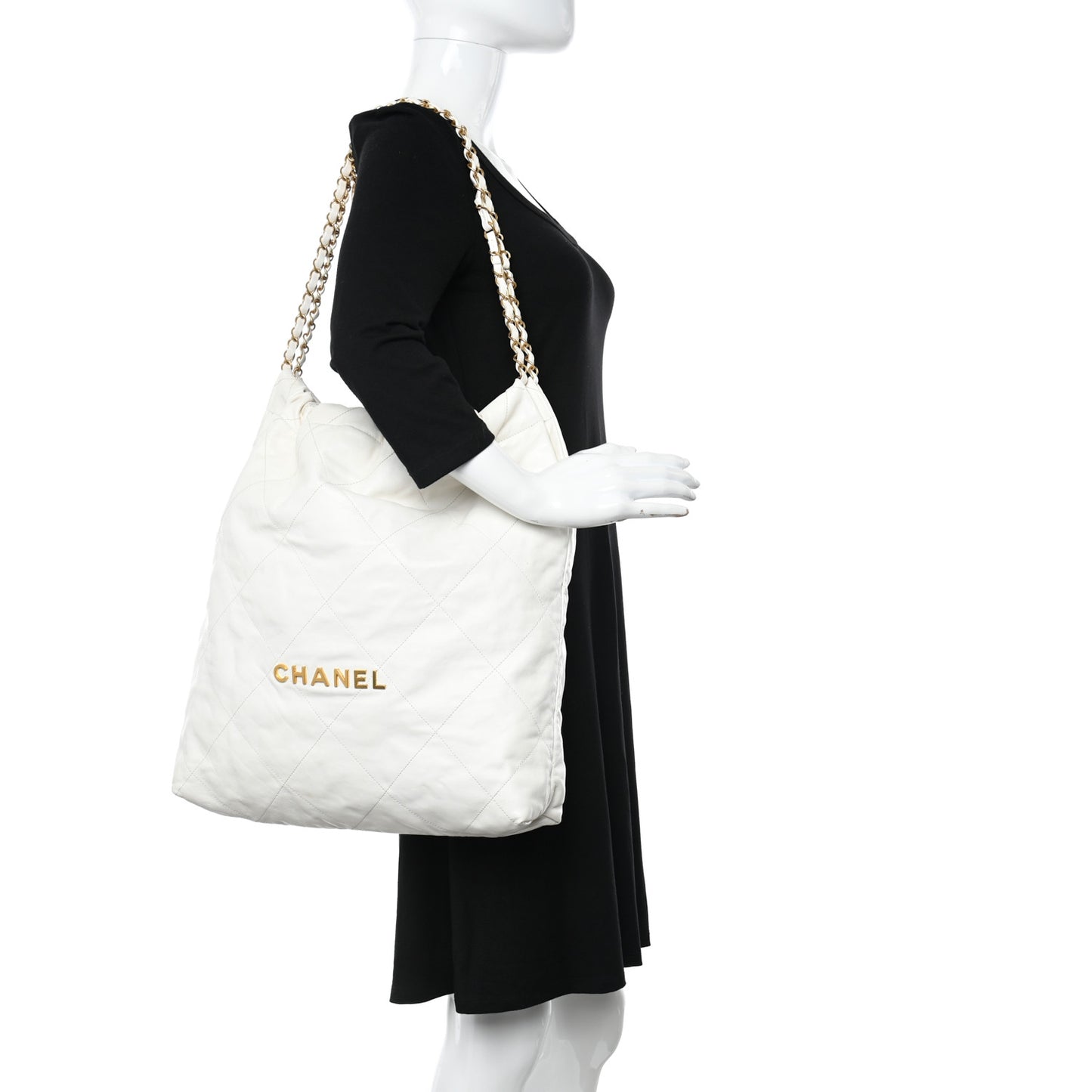 Shiny Calfskin Quilted Large Chanel 22 White