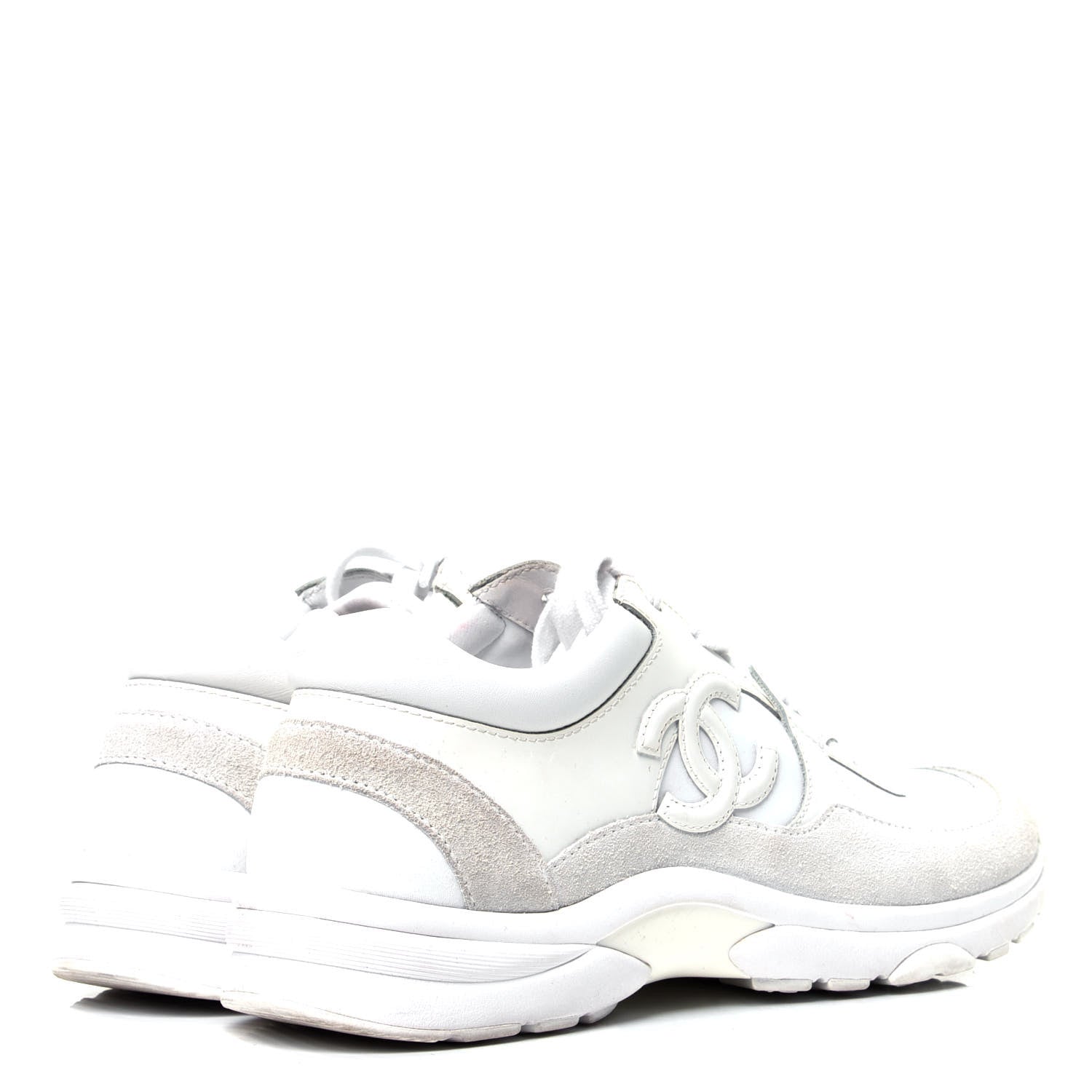 Chanel Suede Calfskin Fabric CC Sneakers 38.5 White 3 of 11