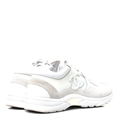 Chanel Suede Calfskin Fabric CC Sneakers 38.5 White 3 of 11