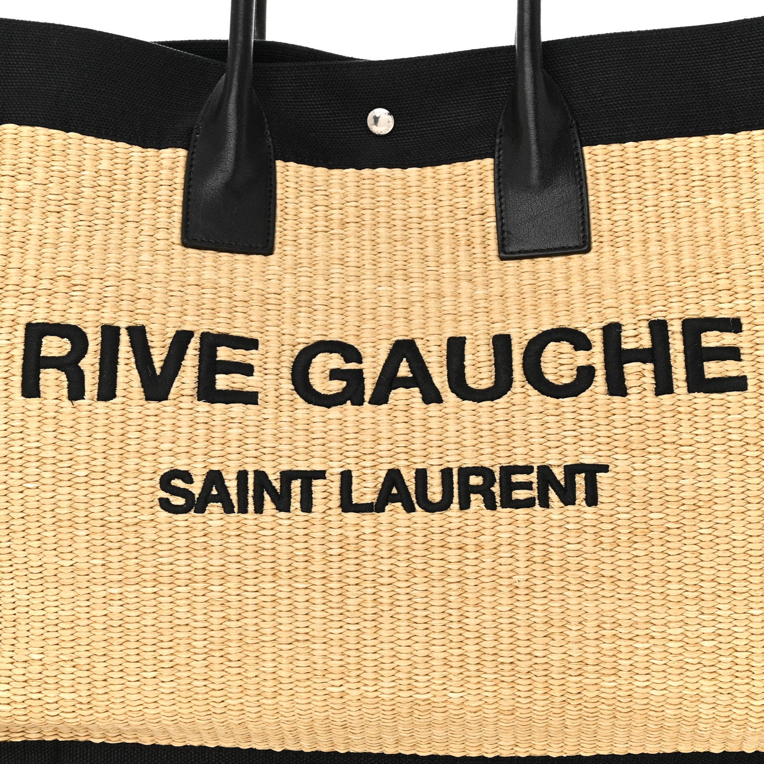 Saint Laurent Raffia Linen Calfskin Rive Gauche Tote Naturale Black 8 of 10