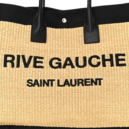 Saint Laurent Raffia Linen Calfskin Rive Gauche Tote Naturale Black 8 of 10