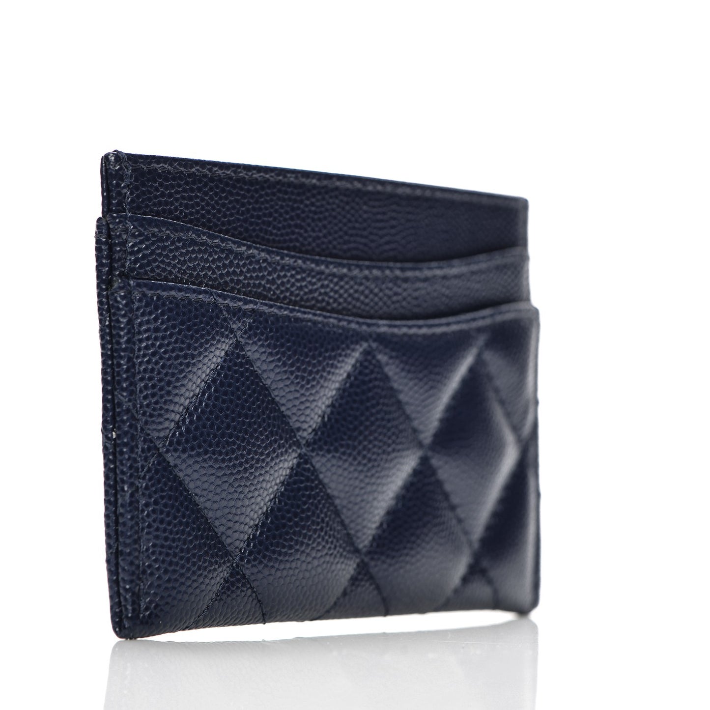 Caviar Quilted Card Holder Navy Blue