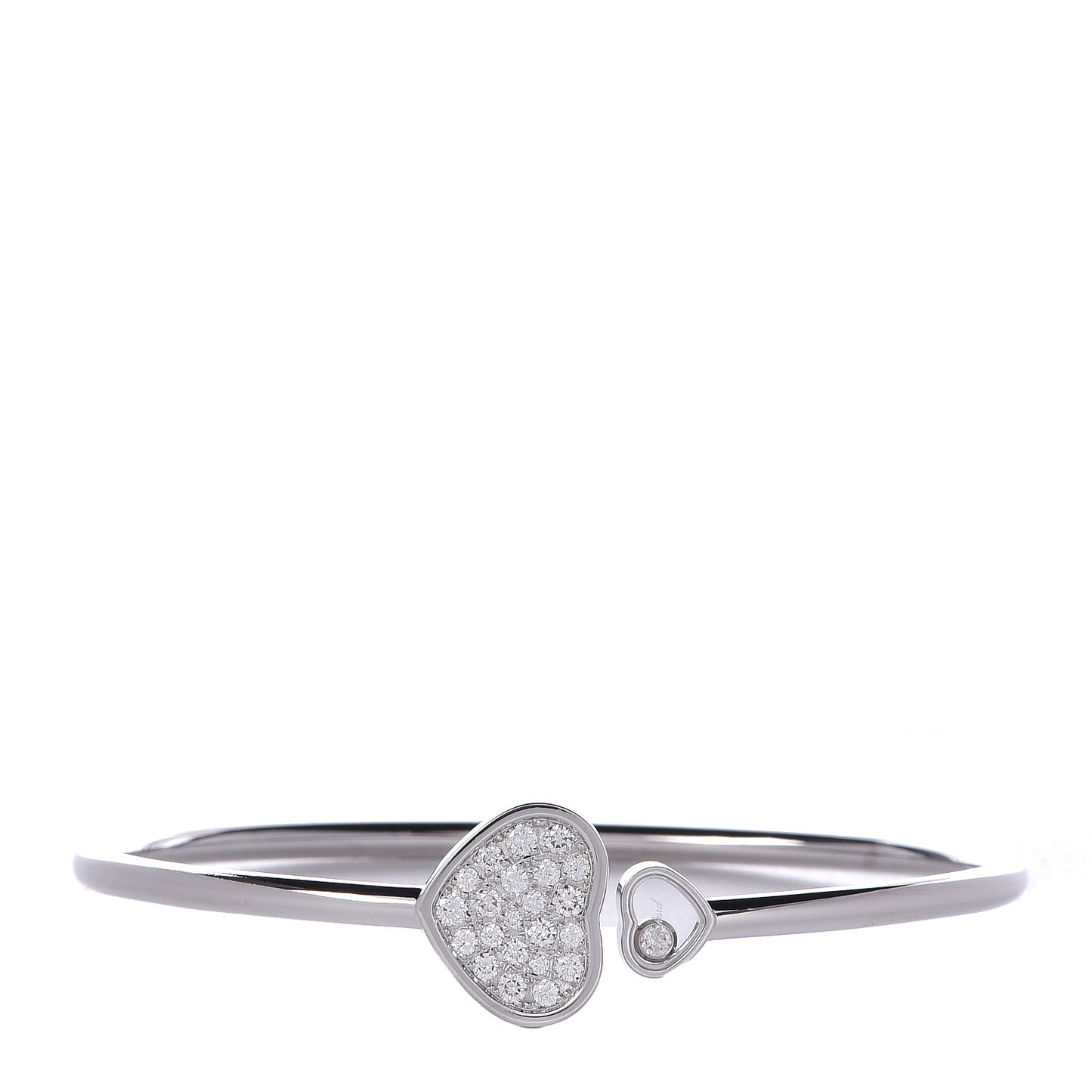 18K White Gold Pave Diamond Happy Hearts Bangle Bracelet