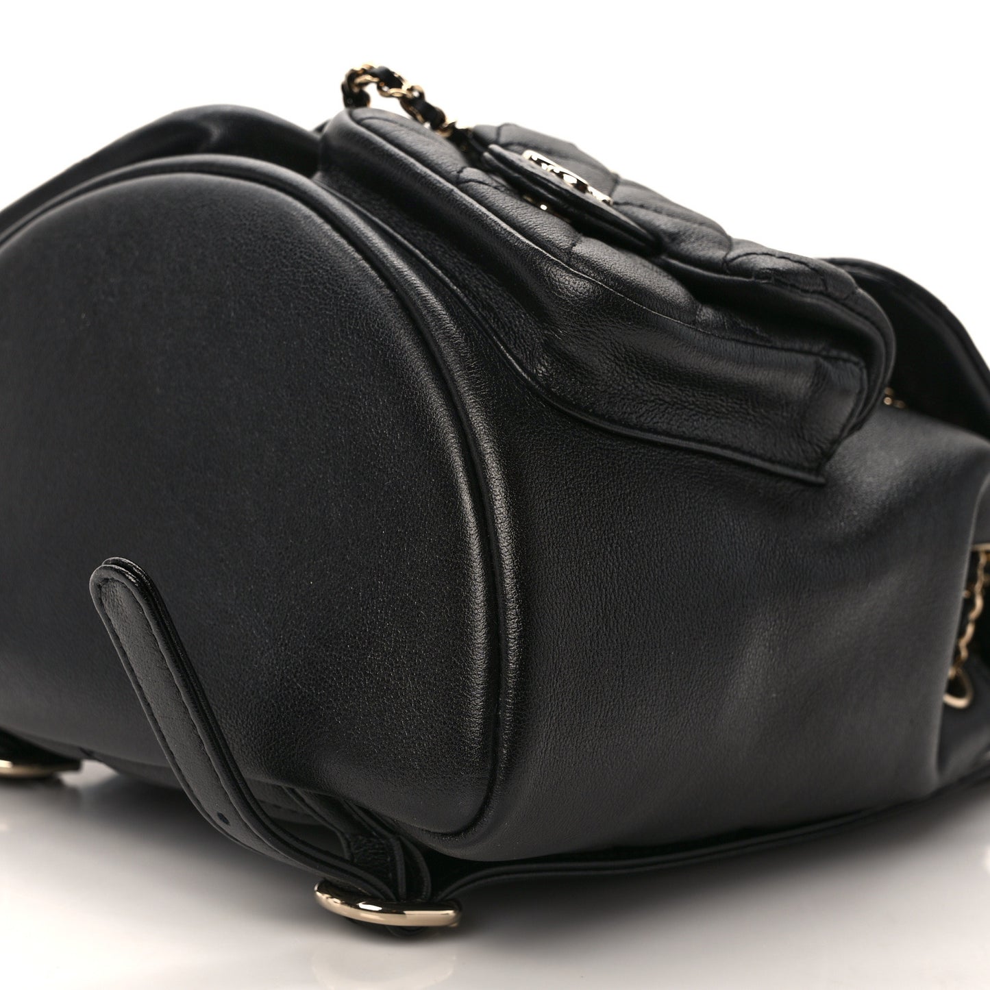 Calfskin Quilted Medium Duma Pockets Drawstring Backpack Black
