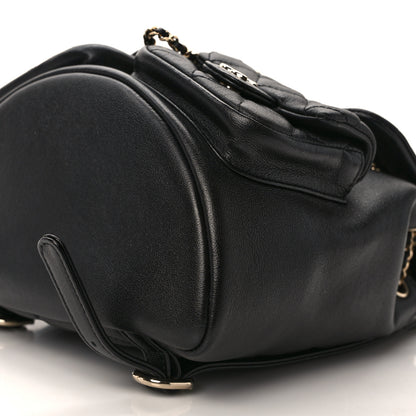 Chanel Calfskin Quilted Medium Duma Pockets Drawstring Backpack Black 10 of 12
