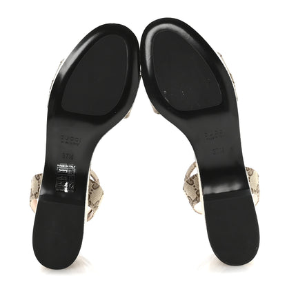 Gucci Monogram Nappa Chalotte Horsebit Ankle Strap 75mm Flatform Sandals 37.5 Beige Ebony 6 of 8