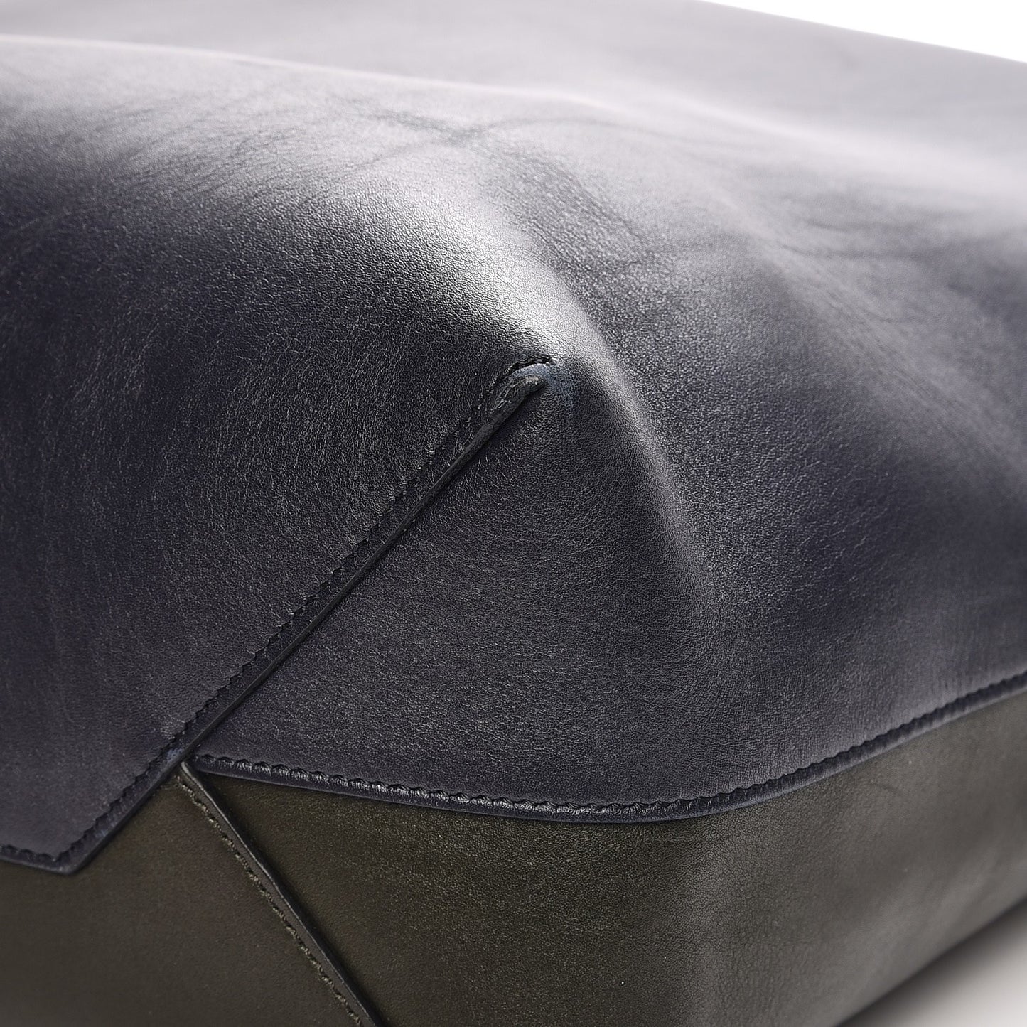 Shiny Smooth Calfskin Small Twisted Cabas Navy Dark Green