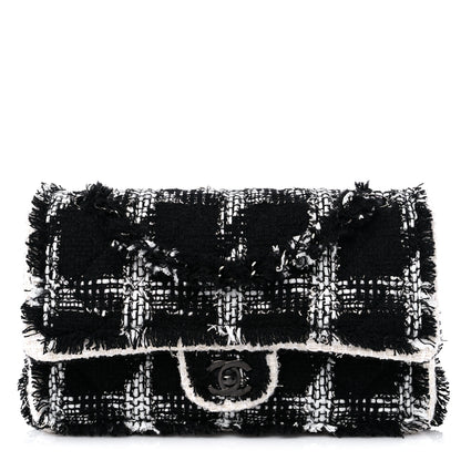 Chanel Tweed Quilted Tartan Medium Double Flap Black White 1 of 8