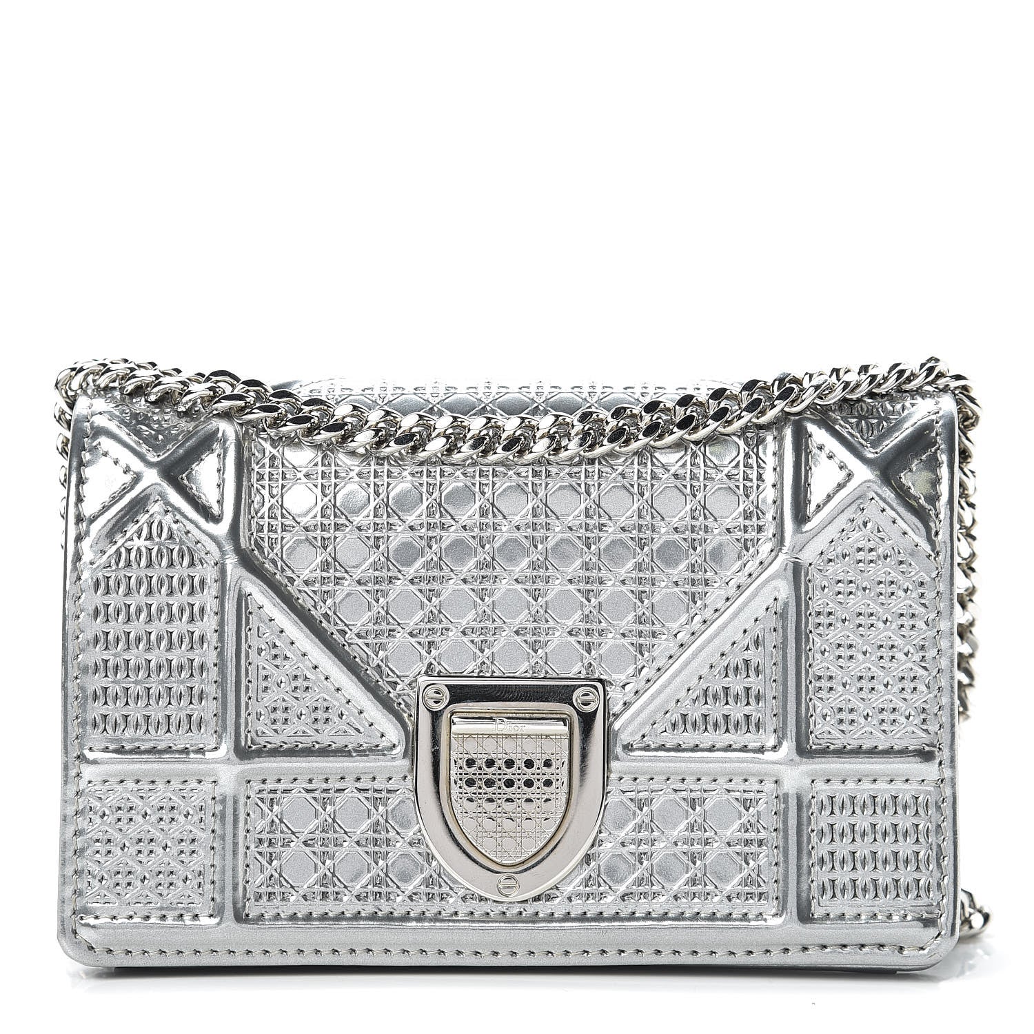 Christian Dior Metallic Patent Micro-Cannage Baby Diorama Flap Bag Silver 1 of 12