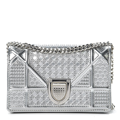 Christian Dior Metallic Patent Micro-Cannage Baby Diorama Flap Bag Silver 1 of 12
