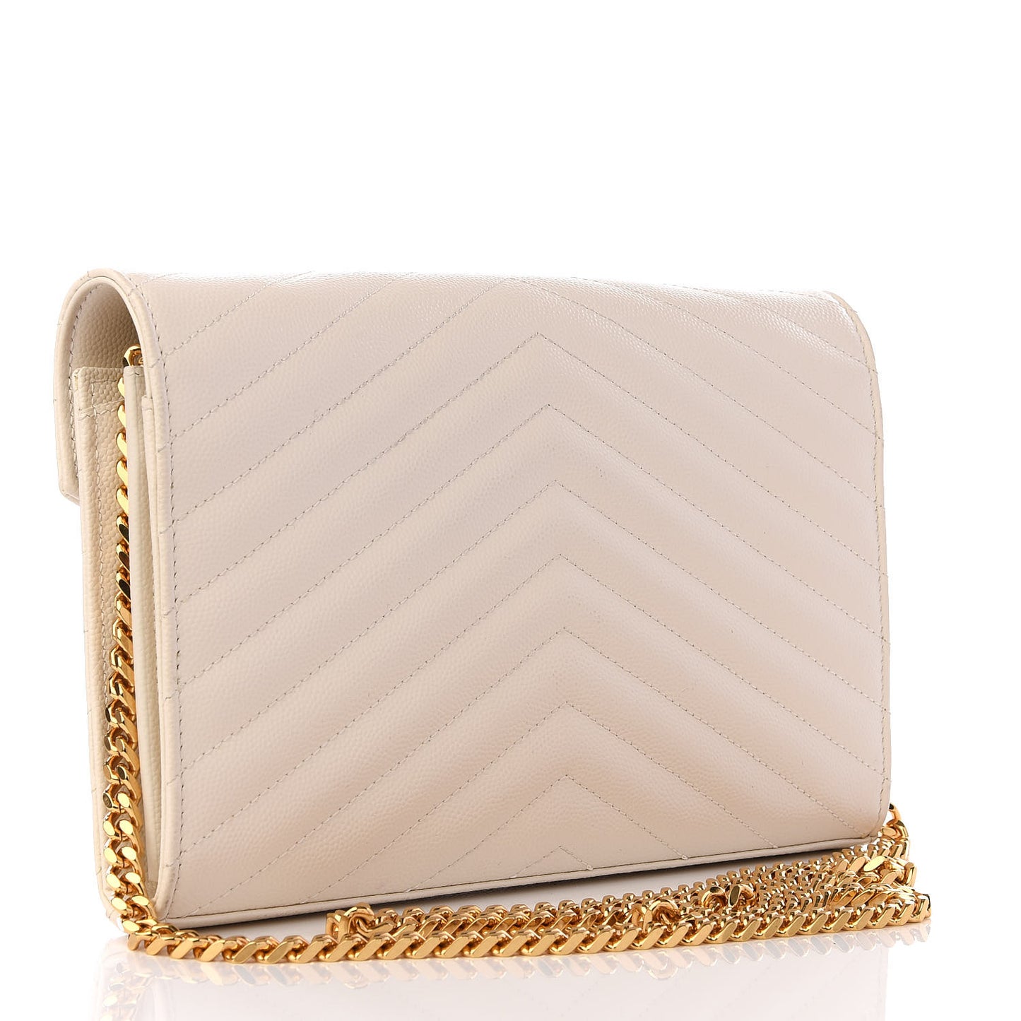 Grain De Poudre Matelasse Chevron Monogram Chain Wallet Porcellana