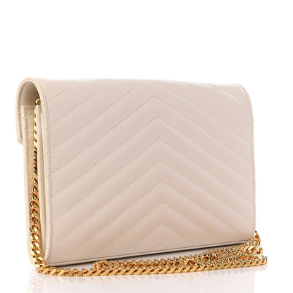 Saint Laurent Grain De Poudre Matelasse Chevron Monogram Chain Wallet Porcellana 2 of 8