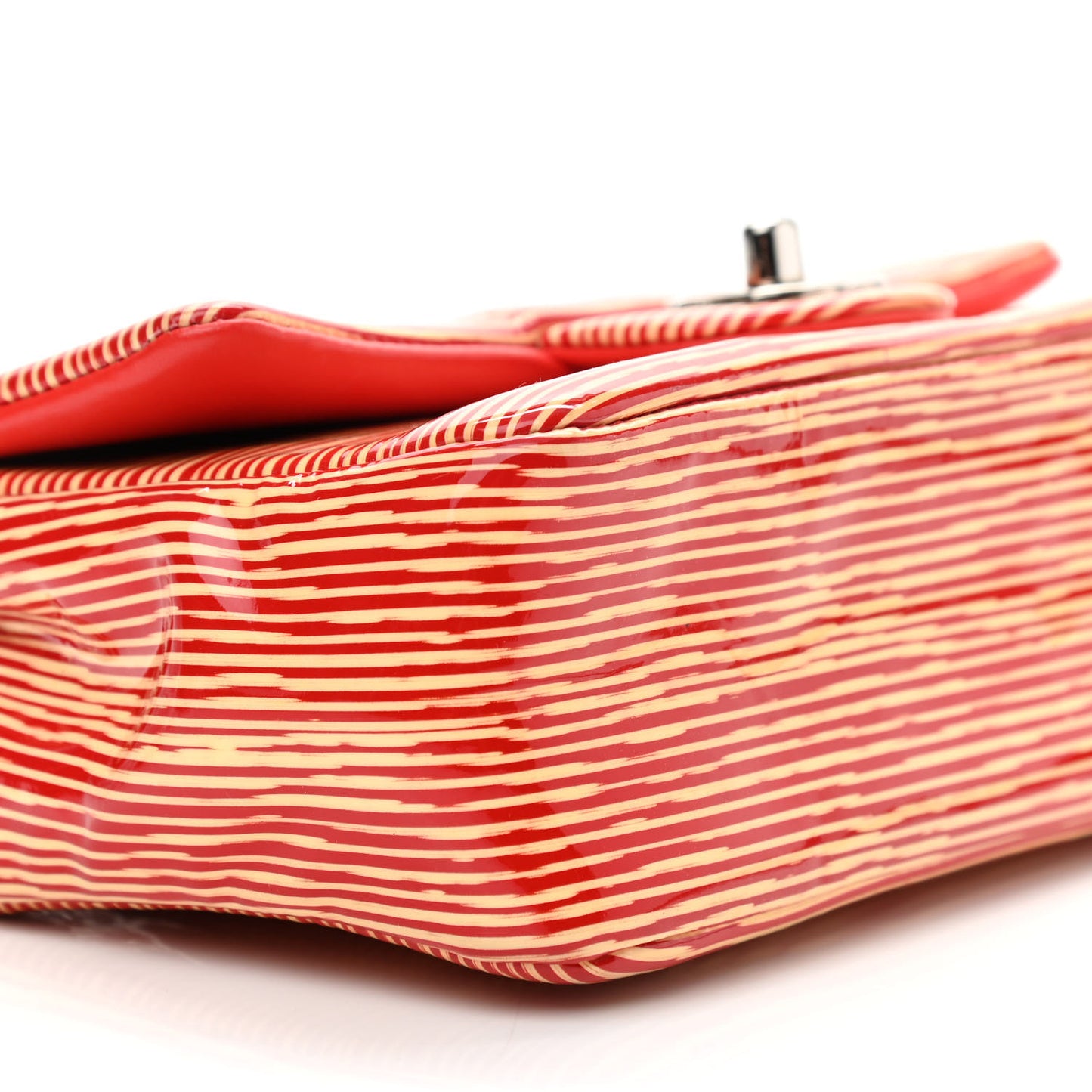 Patent Calfskin Striped Mini Rectangular Flap Red