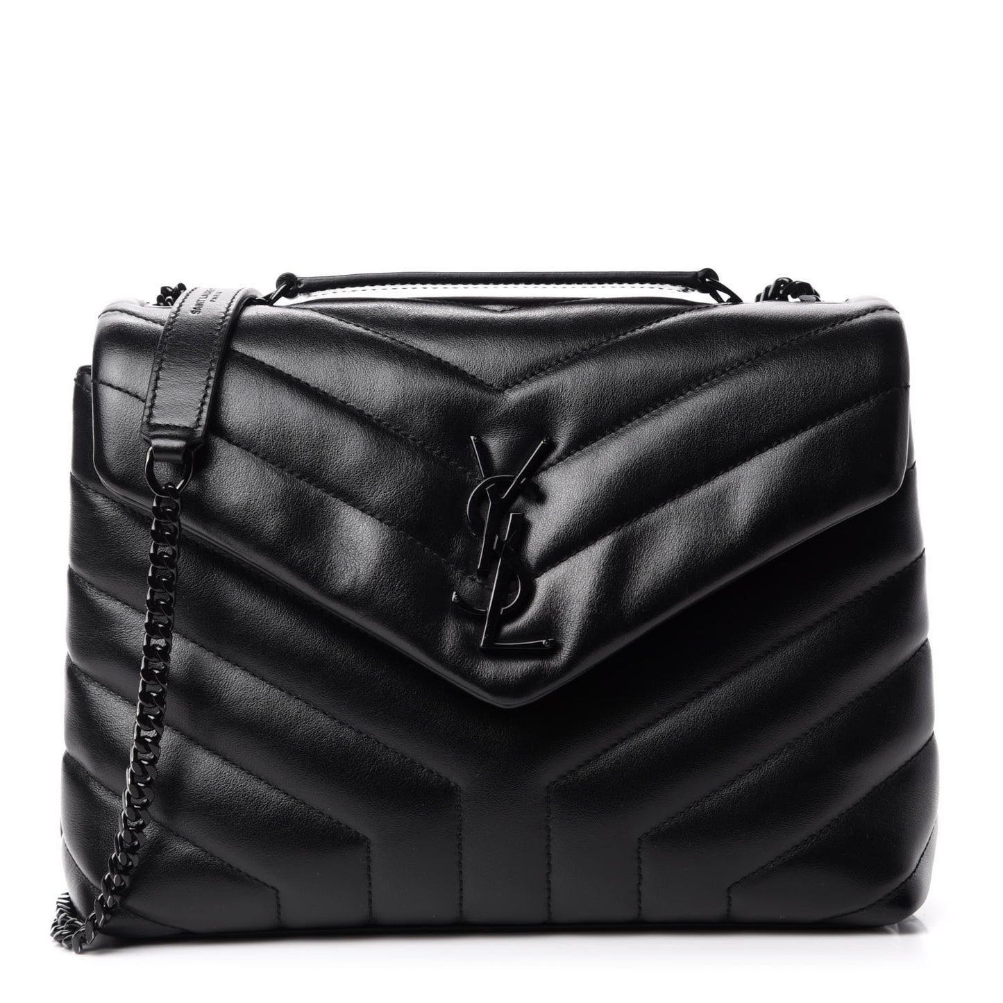 Calfskin Y Quilted Monogram Small Loulou Chain Satchel Black
