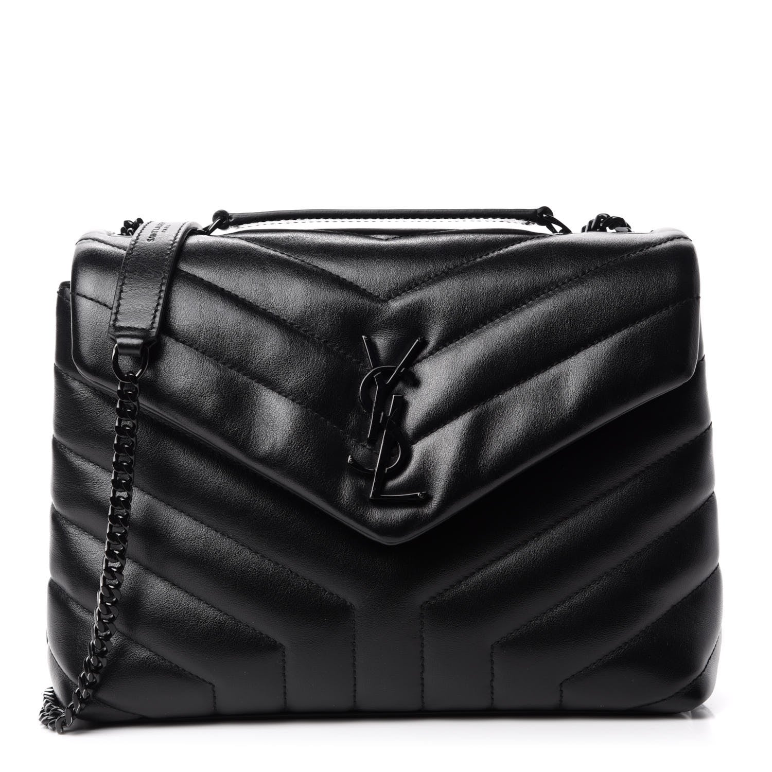 Saint Laurent Calfskin Y Quilted Monogram Small Loulou Chain Satchel Black 1 of 11