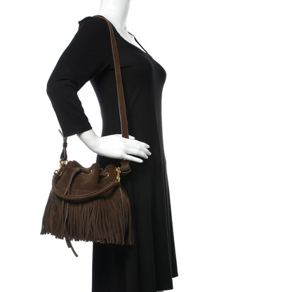Saint Laurent Suede Calfskin Medium Emmanuelle Chain Fringe Bucket Bag Black 2 of 12