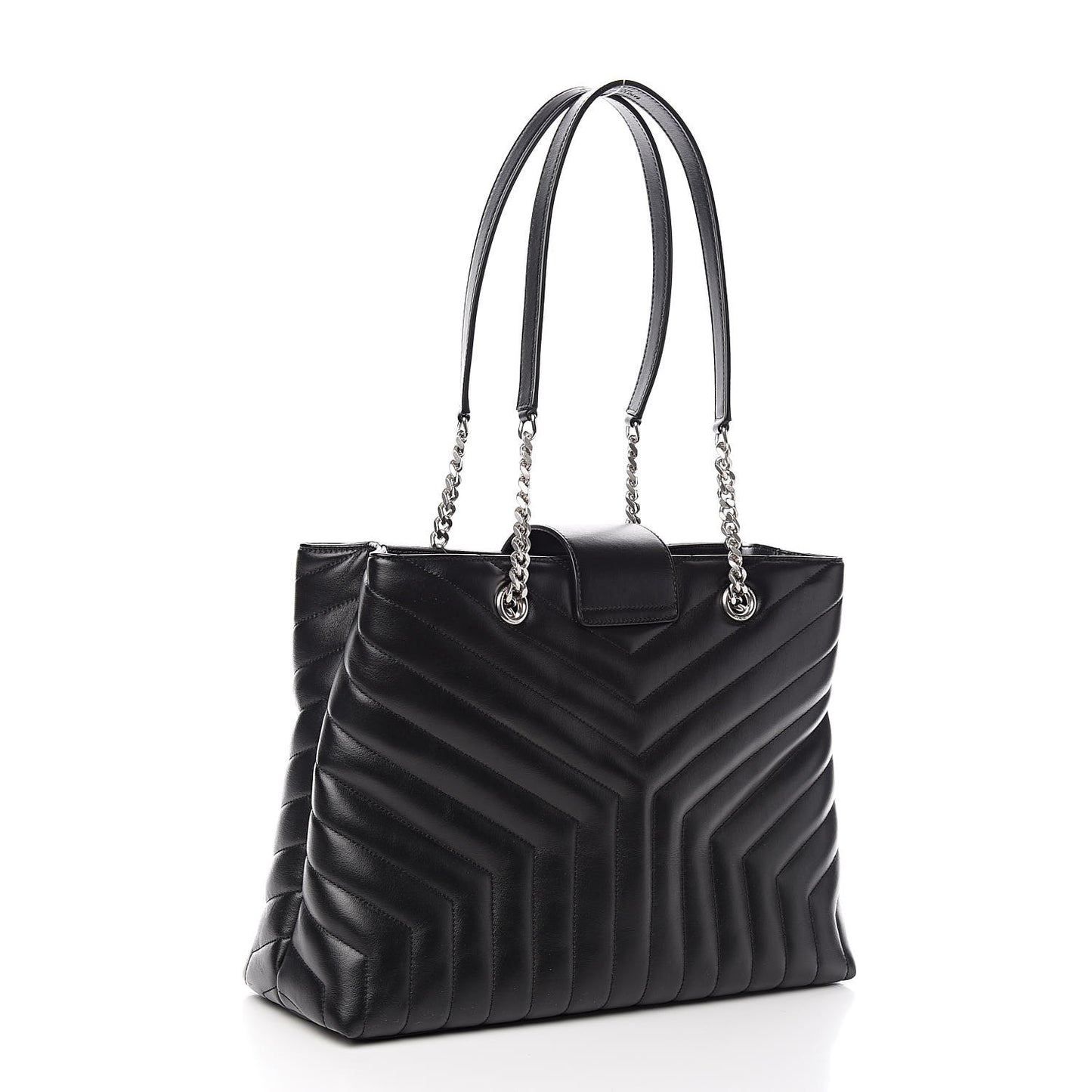 Calfskin Y Quilted Monogram Large Loulou Shopper Black