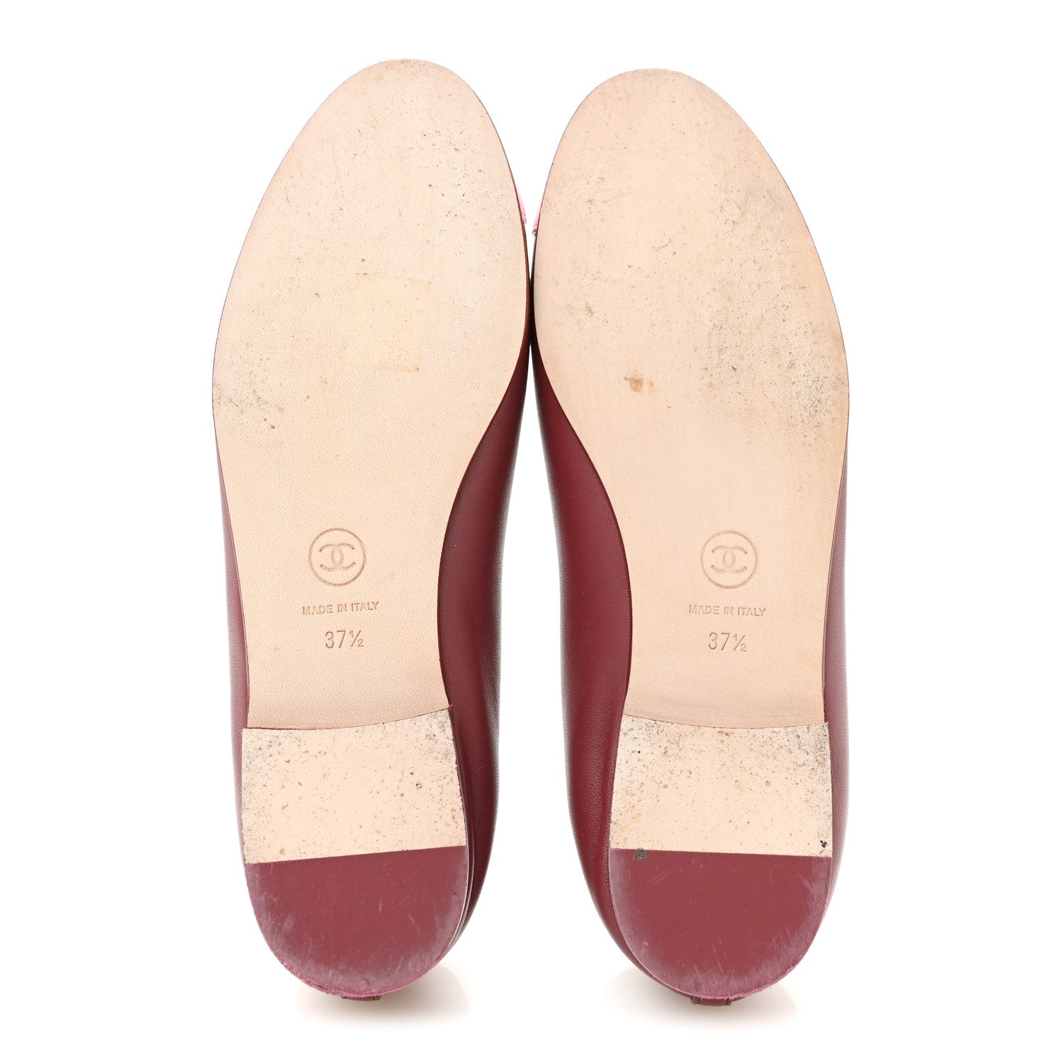 Chanel Lambskin Cap Toe CC Ballerina Flats 37.5 Burgundy Pink 6 of 10