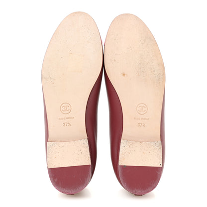 Chanel Lambskin Cap Toe CC Ballerina Flats 37.5 Burgundy Pink 6 of 10