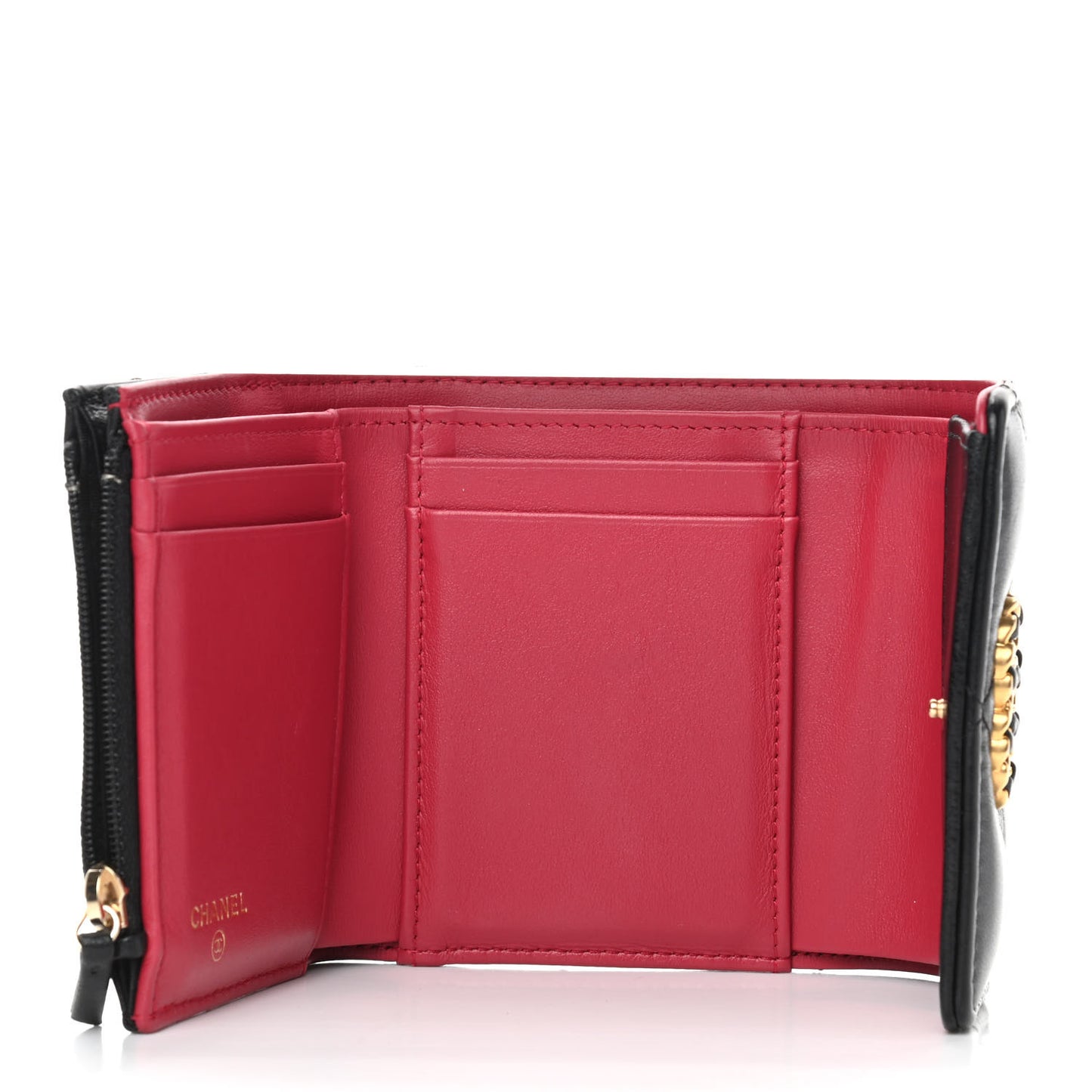 Lambskin Quilted Chanel 19 Small Flap Wallet Black