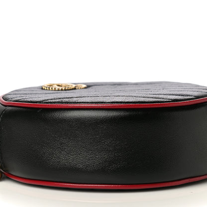 Gucci Vintage Effect Calfskin Matelasse Diagonal Mini Torchon GG Marmont Round Shoulder Bag Black Romantic Cherry 9 of 11