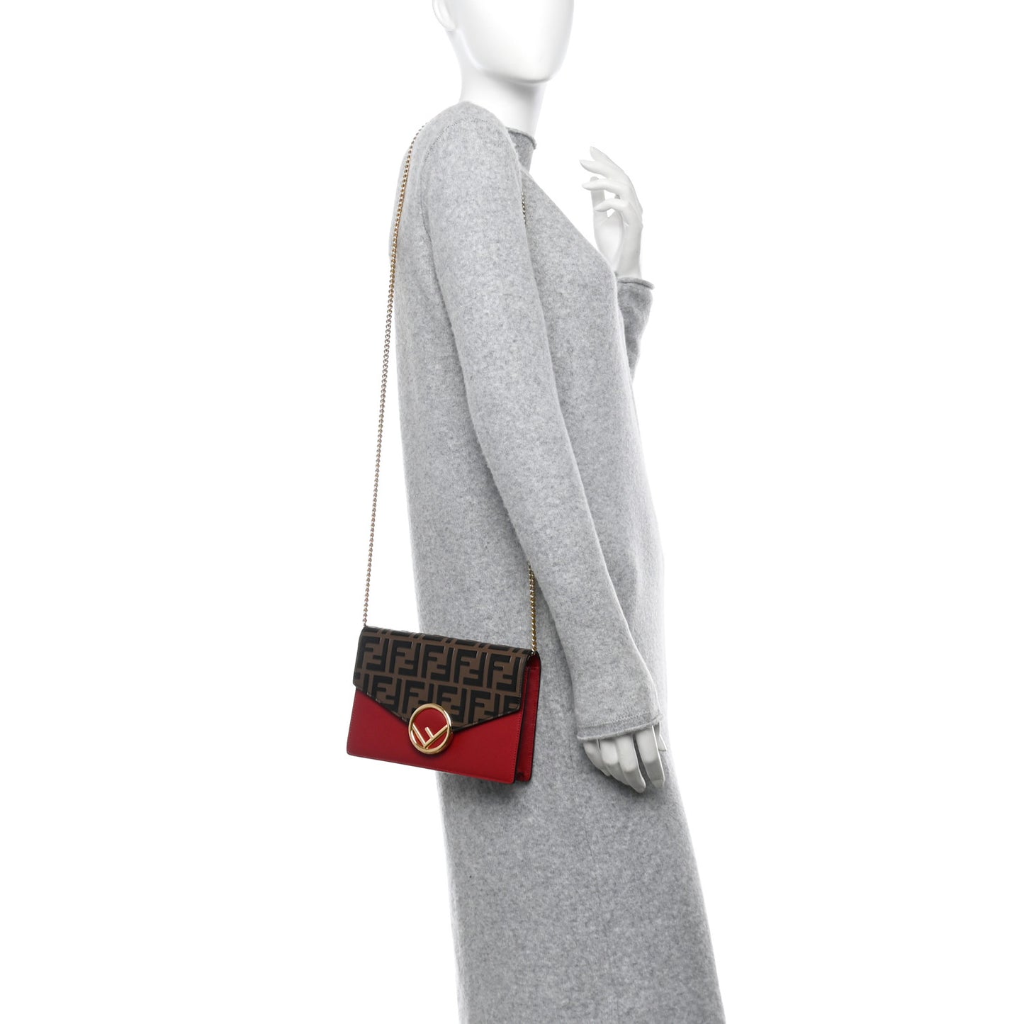 Vitello Cruise F is Fendi FF 1974 Embossed Medium Envelope Wallet On Chain Fragola Maya Black