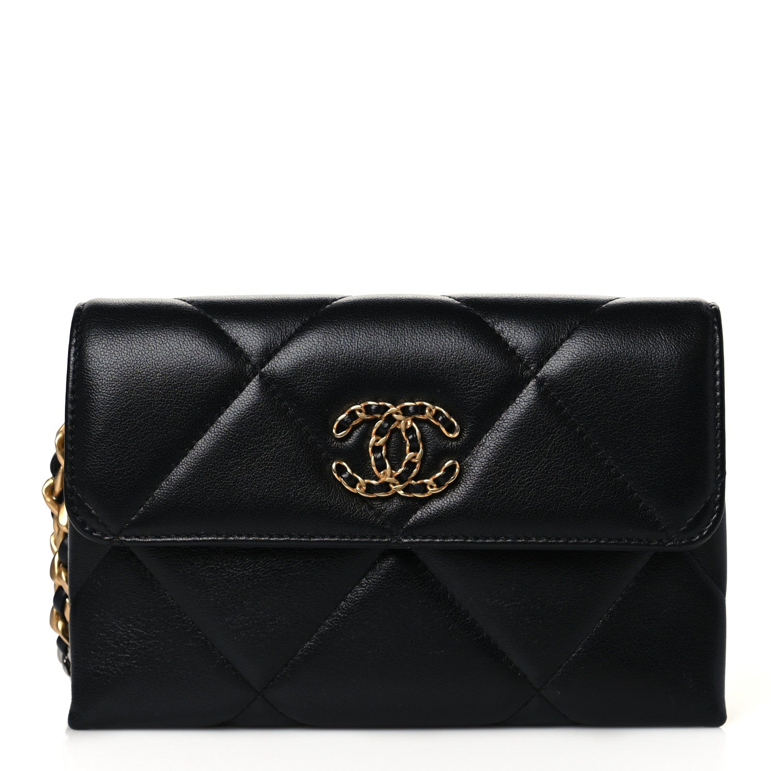 Chanel Lambskin Quilted Chanel 19 Flap Clutch Black 1 of 12