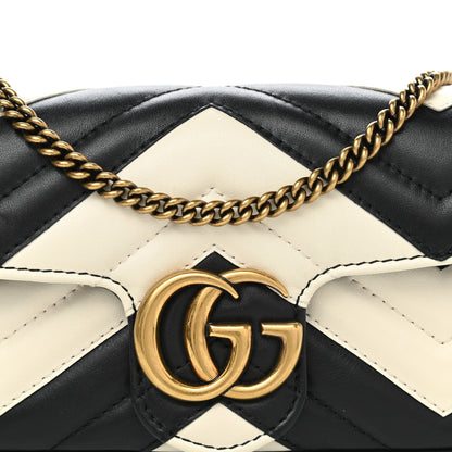 Gucci Calfskin Matelasse Super Mini GG Marmont Shoulder Bag Black White 7 of 10