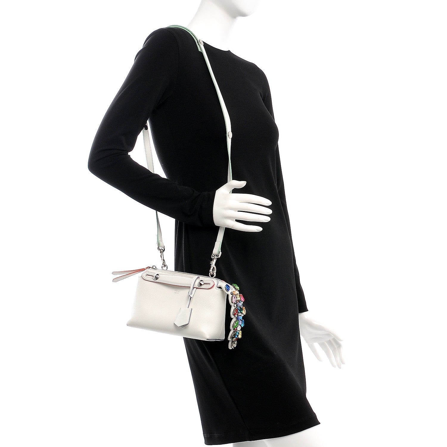Fendi Vitello Dolce Crystal Croc Tail Mini By The Way Boston Bag White Ice Multicolor 2 of 8