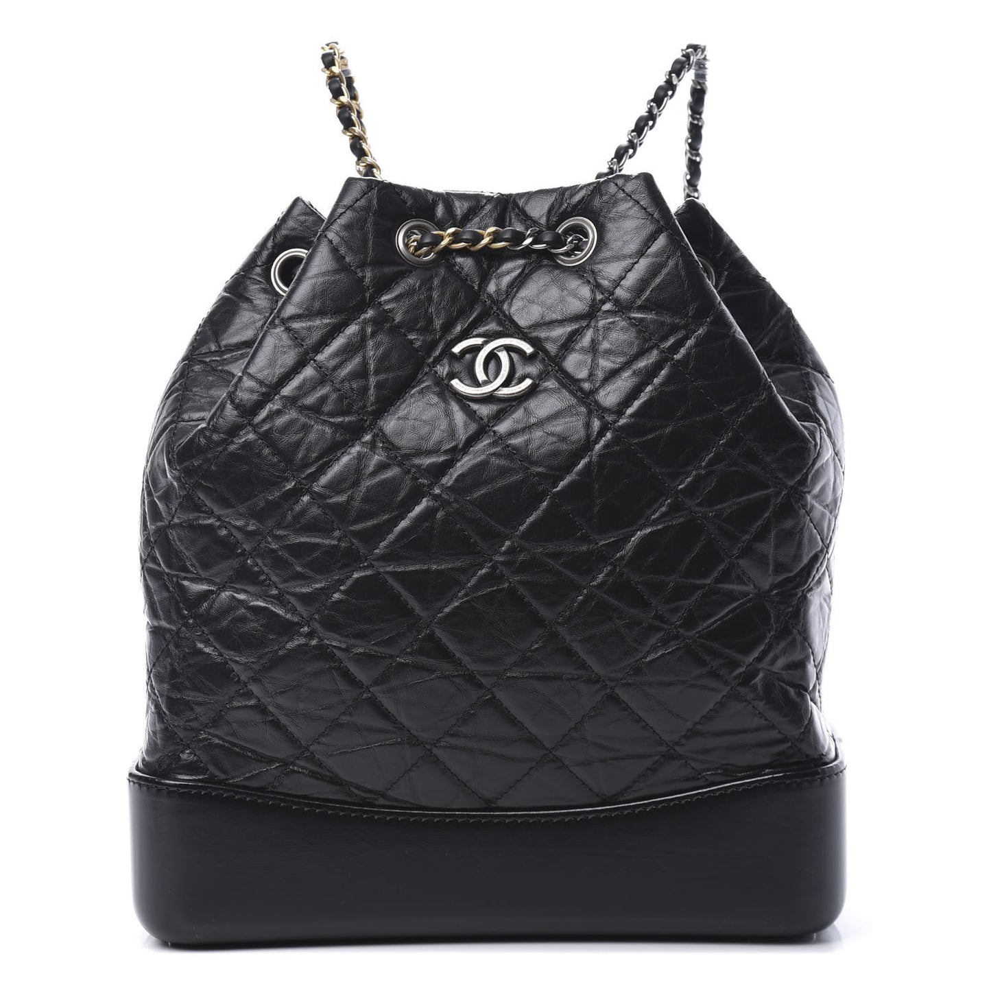 Aged Calfskin Quilted Gabrielle Backpack Black