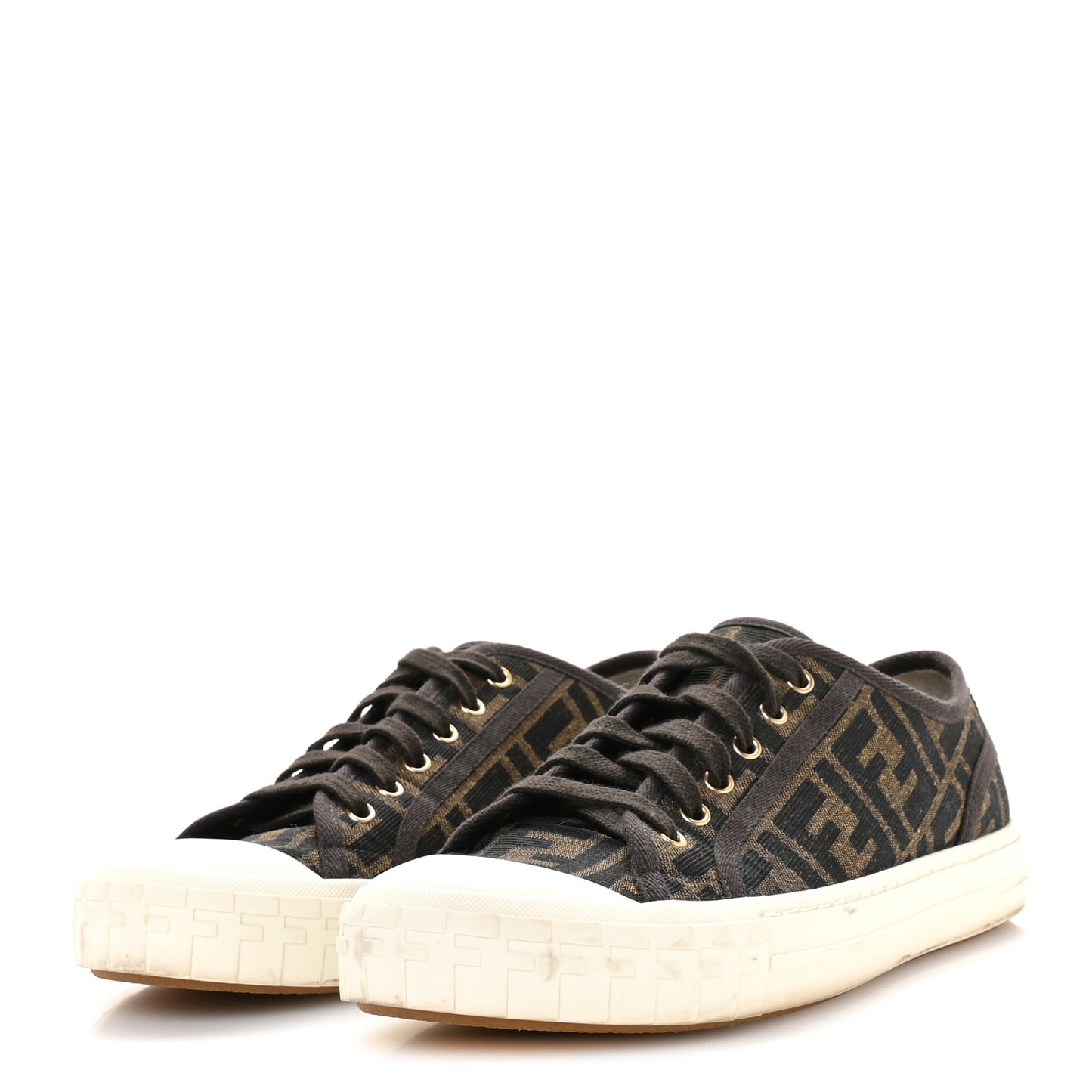 Fabric Jacquard FF Womens Domino Low Top Sneakers 40 Tobacco