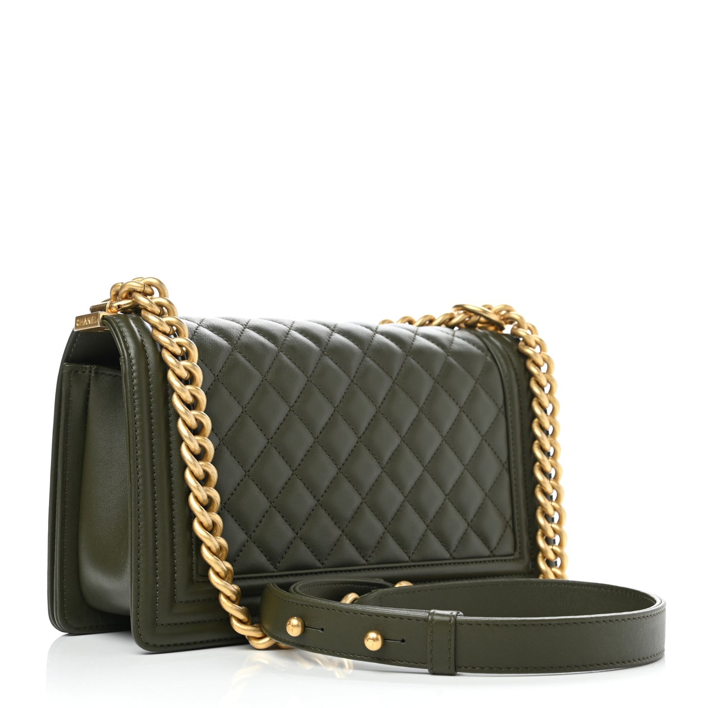 Calfskin Quilted Medium Boy Flap Khaki