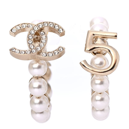 Chanel Crystal Pearl CC No 5 Hoop Drop Earring Gold 1 of 4