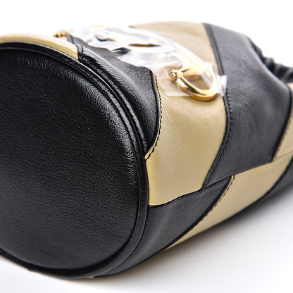 Gucci Calfskin Diagonal Striped Mini Zumi Bucket Bag Black Beige 7 of 8