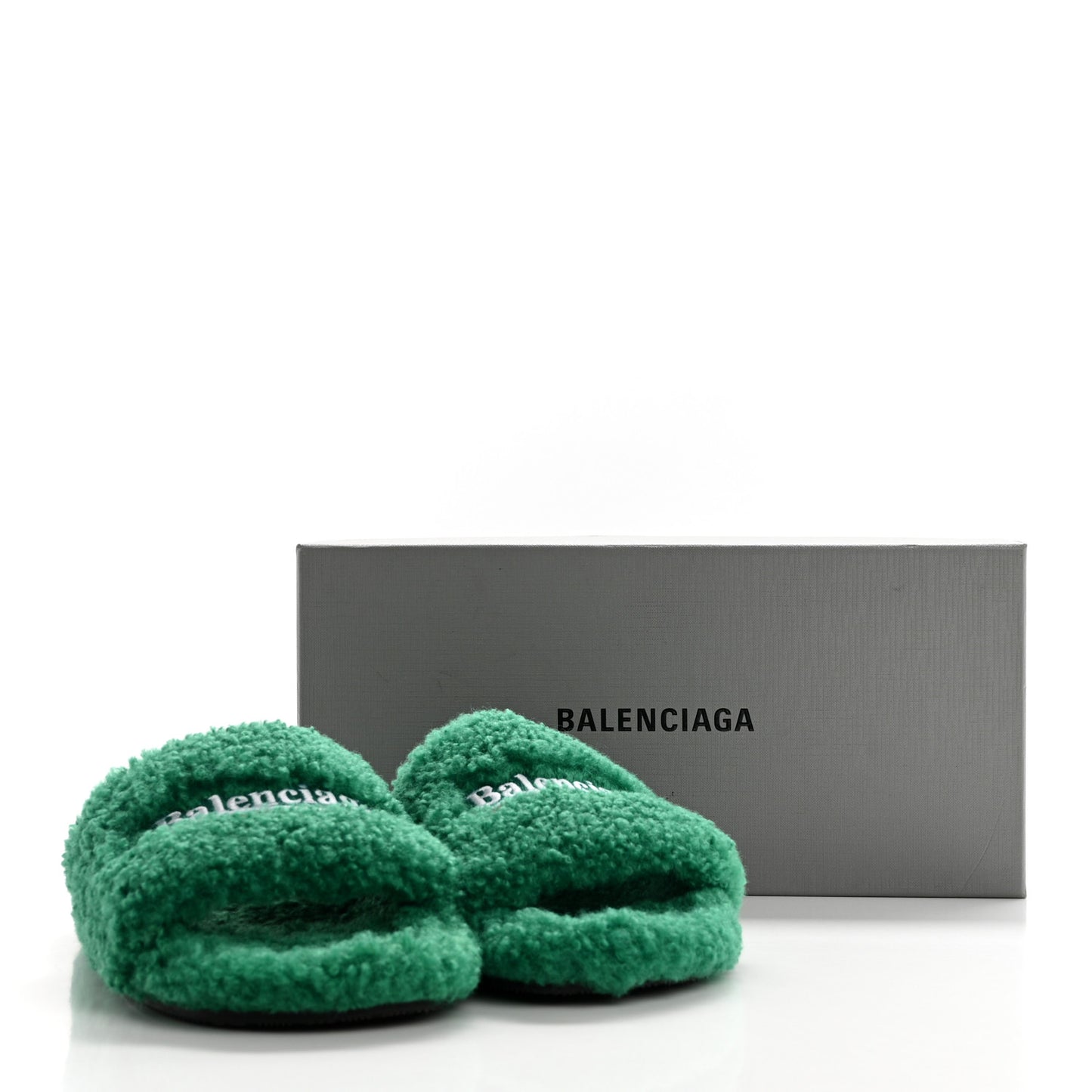 Faux Shearling Political Campaign Logo Slide Sandals 37 Grass Green
