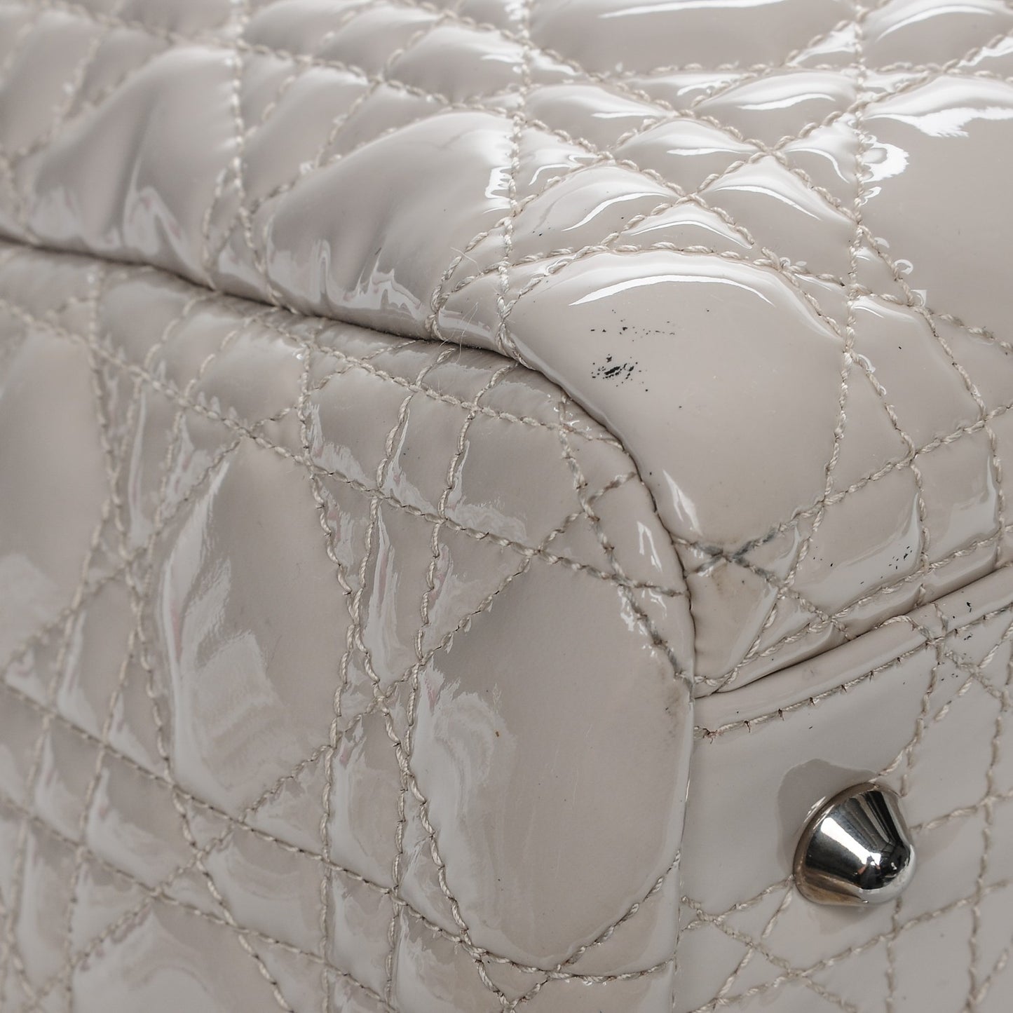 Patent Cannage Large Dior Soft Shopping Tote Light Grey
