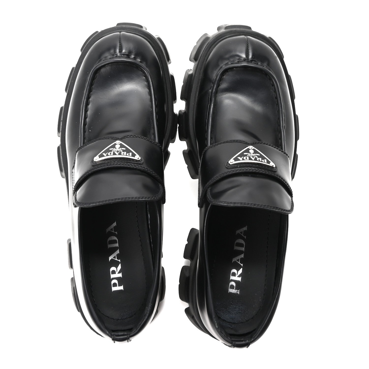 Prada Spazzolato Rois Metal Triangle Logo Monolith 55mm Loafers 40 Black 2 of 9