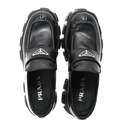 Prada Spazzolato Rois Metal Triangle Logo Monolith 55mm Loafers 40 Black 2 of 9