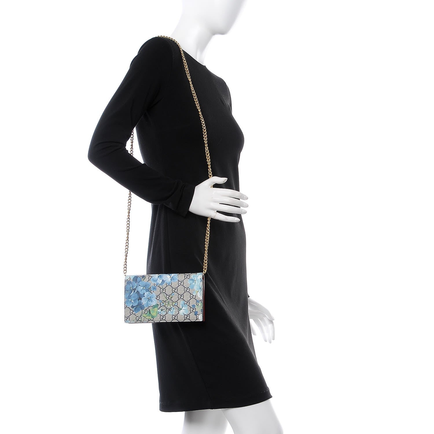 Gucci GG Supreme Monogram Blooms Chain Wallet Blue 2 of 13