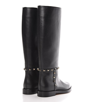 Valentino Garavani Calfskin Rockstud Knee High Flat Boots 36 Black 4 of 8