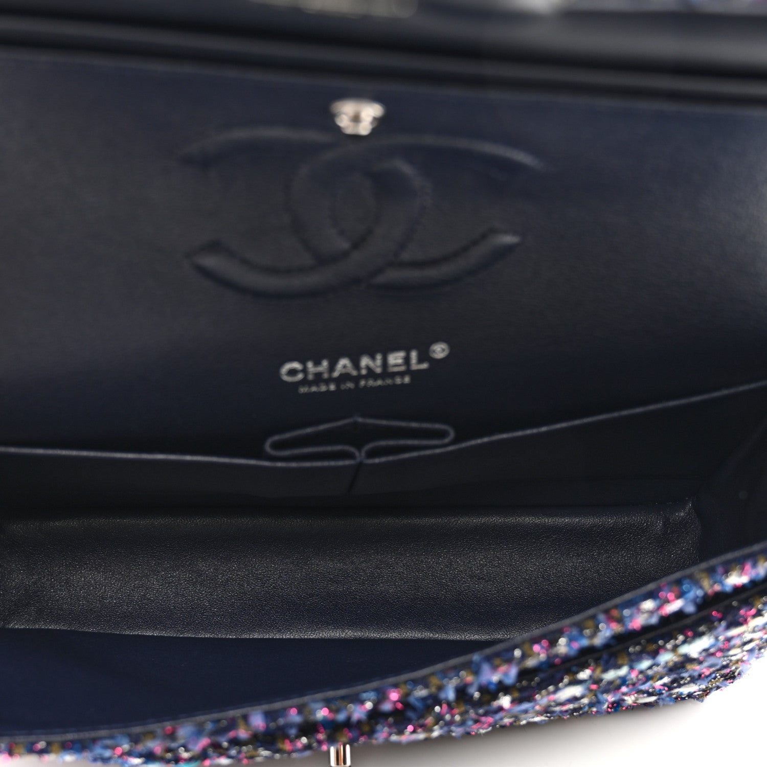 Chanel Tweed Chevron Quilted Medium Double Flap Blue Multicolor 5 of 11
