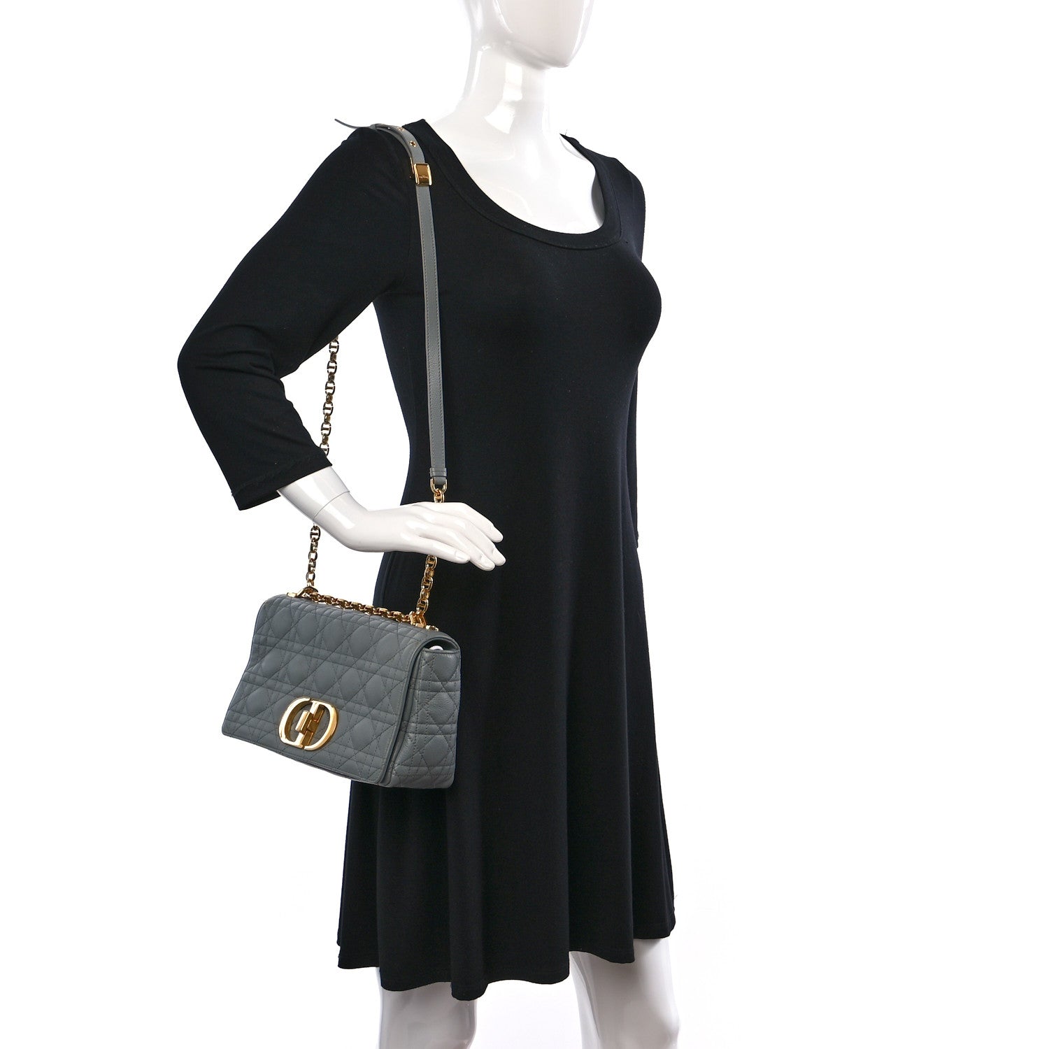 Christian Dior Calfskin Cannage Medium Caro Bag Grey 2 of 11