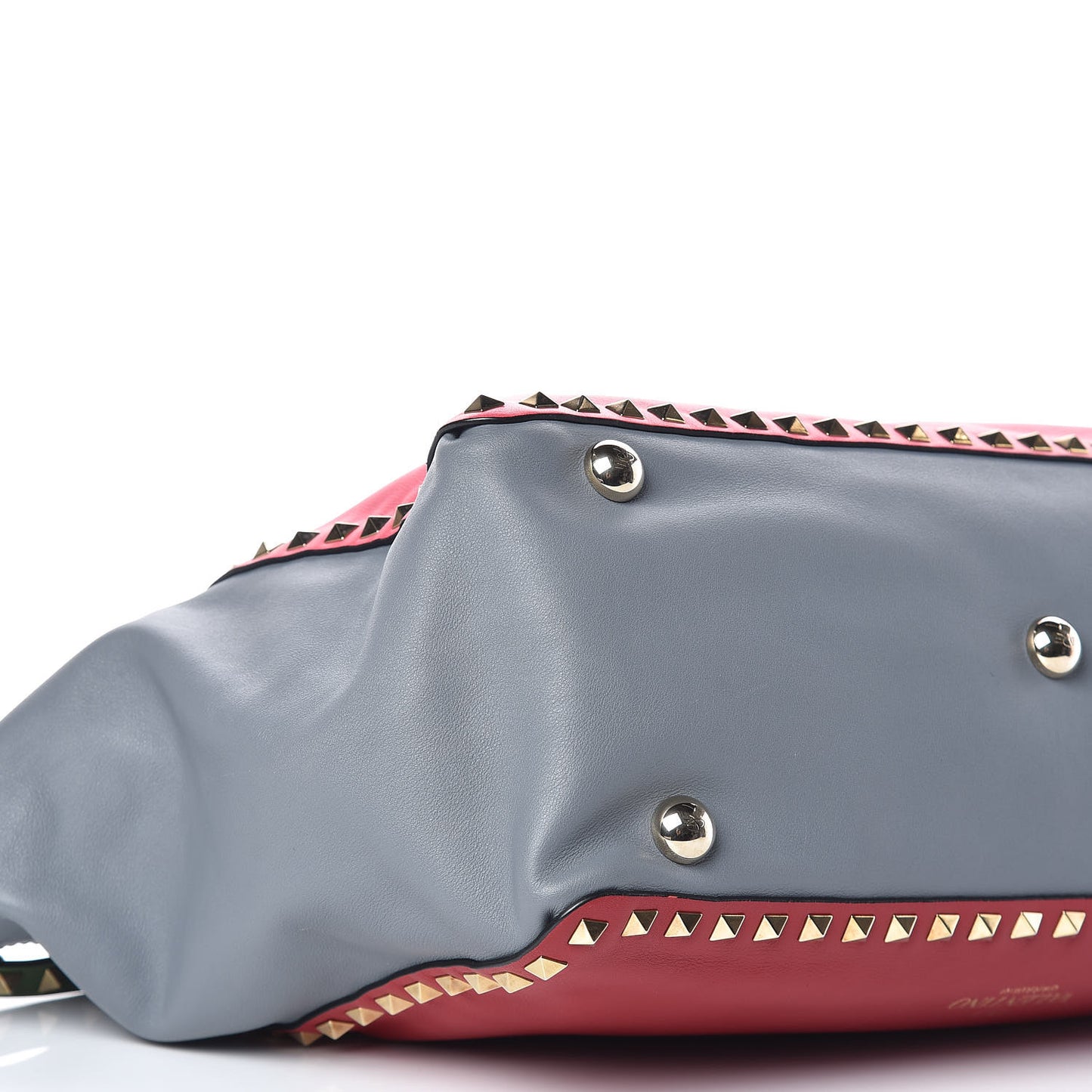 Vitello Colorblock Medium Rockstud Tote Deep Rose Clover Grey Scarlet