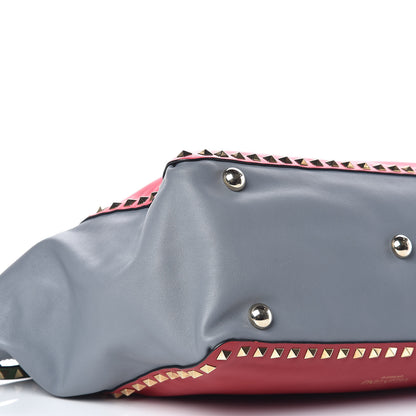 Valentino Garavani Vitello Colorblock Medium Rockstud Tote Deep Rose Clover Grey Scarlet 10 of 16